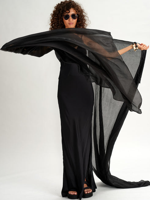 Solid Light Weight Silk Scarf black